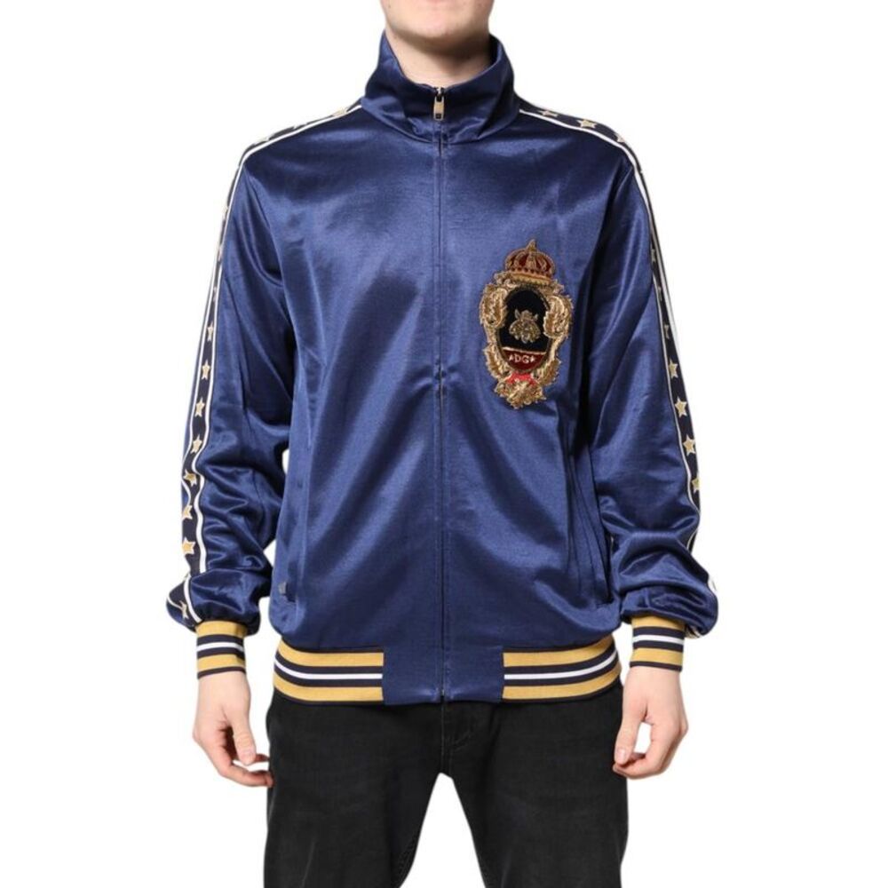 Pre Loved dolce & gabbana Satin Track Jacket with Crest Men Blue Sweaters